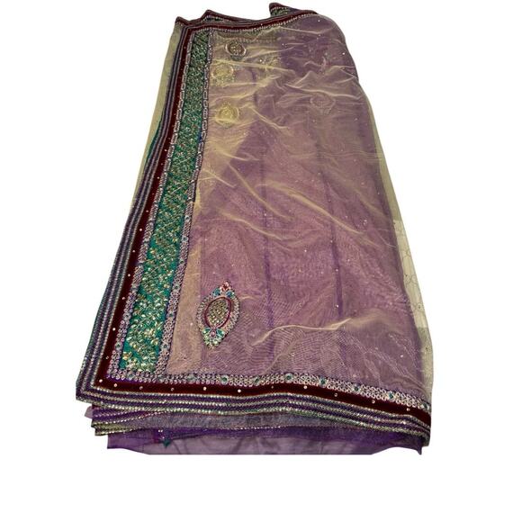 Women's Multi Color Tulle / Net Sari/ Saree (No Blouse) - Picture 2 of 4